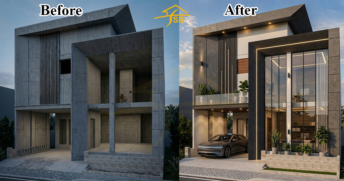 Double Story 8 Marla House Front Design By Syed Brothers